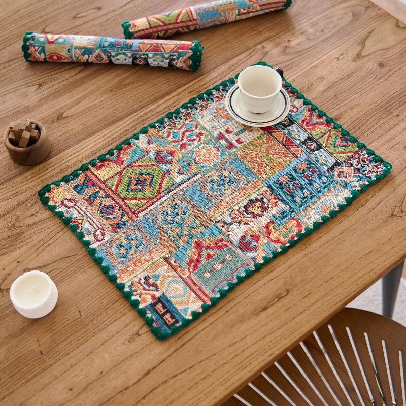 BEPAN Fabric Placemat Floral Jacquard Embroidered Vintage Royal Style Table Decor Heat Resistant Mat Home Decor Household Goods