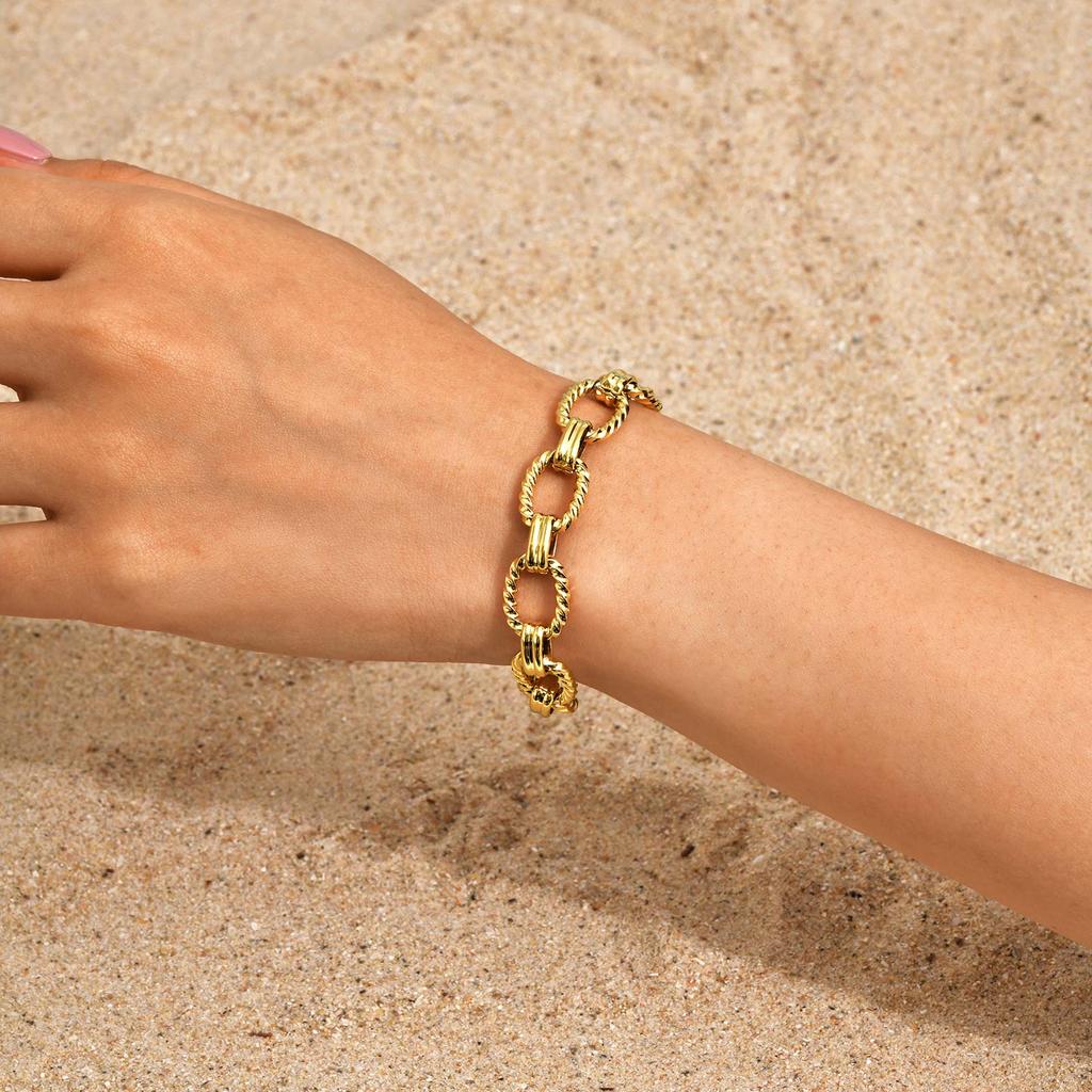 Minimalist Geometric Stainless Steel Bracelets 18K Gold Plated Thick Chunky Chain Bracelet for Women Waterproof Luxury Jewelry