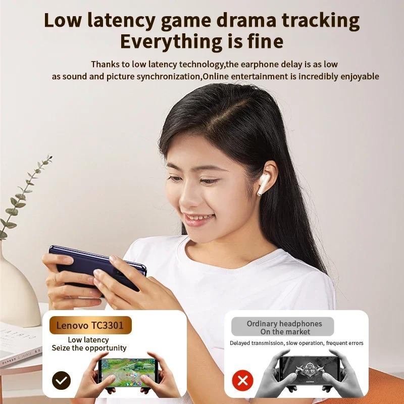 Original Lenovo TC3301 TWS Stereo Bluetooth Headphones Wireless Bluetooth 5.3 Headphones Earphones with Noise-Canceling Microphone