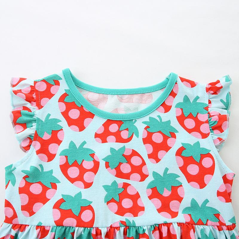 Strawberry Print Girls' Knitted Cotton Sleeveless Princess Dress for Young Children