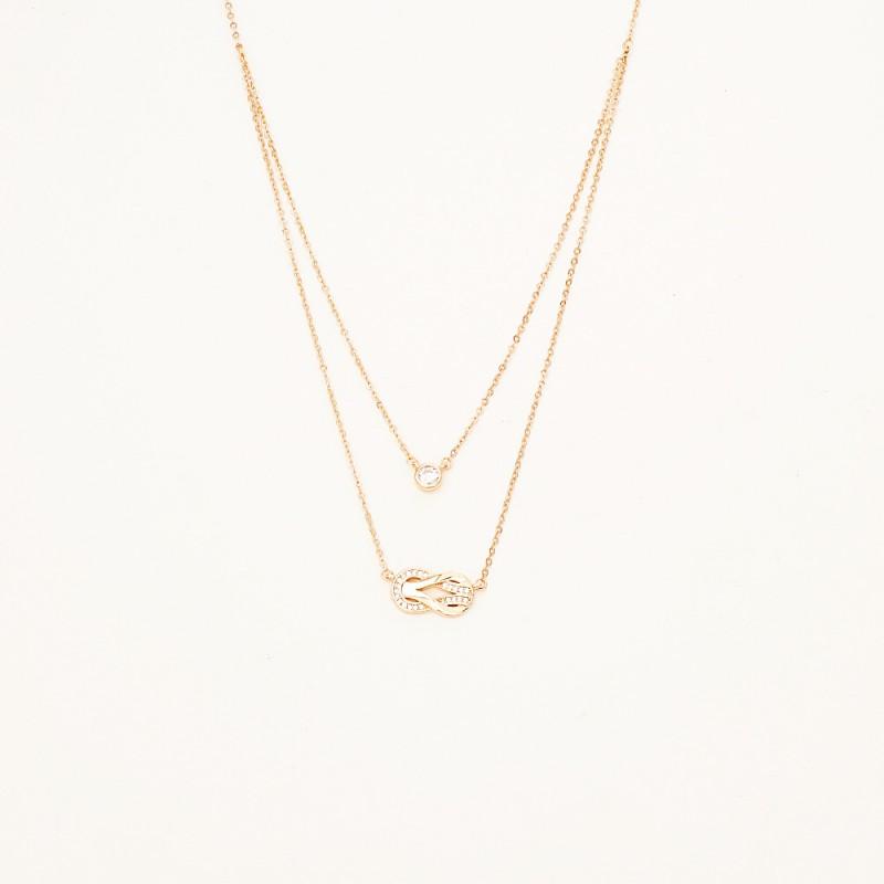 Luxe Small Horseshoe 8-Shaped Pendant Double Layer Necklace Shiny Zircon Clavicle Chain Women