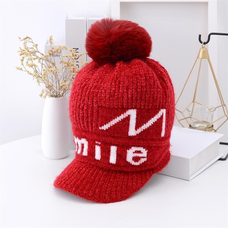 

Winter chenille fleece warm women s knitted hat, Korean version of women s thickened duck tongue wool pullover ear hat tide [Chenier] Fleece
