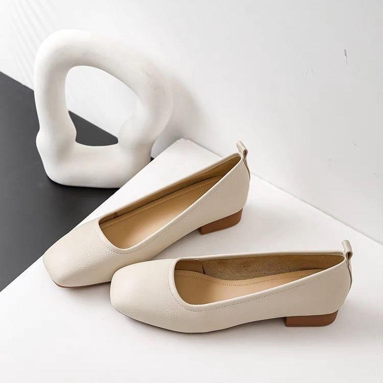 Spring grandma shoes women's work hotel professional etiquette single shoes interview soft sole square head flat bottom beanie ladyshoes