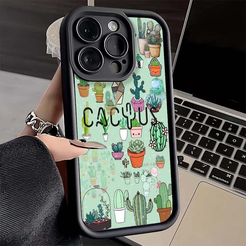Phone Case for iPhone 17 Air 16E 15 16 Pro Max Cactus Pattern Cover 14 Plus 13 12 Mini Soft Shell Silicone Fundas