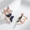 Kinel Hot Blue Natural Zircon Two Butterfly Drop Earrings For Women 585 Rose Gold and Black Plating Animal Daily Punk Jewelry
