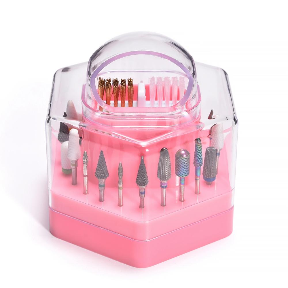 

24 Holes Nail Drill Bits Storage Box with Cleanning Brush Grinding Head Holder Nail Art Accessories Tool Manicure Salon Empty Box чорний