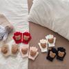Stylish Fleece Baby Gloves Comfortable Winter Mittens with Lovely Bear Pattern Elastic Handwear Suiatble for Children
