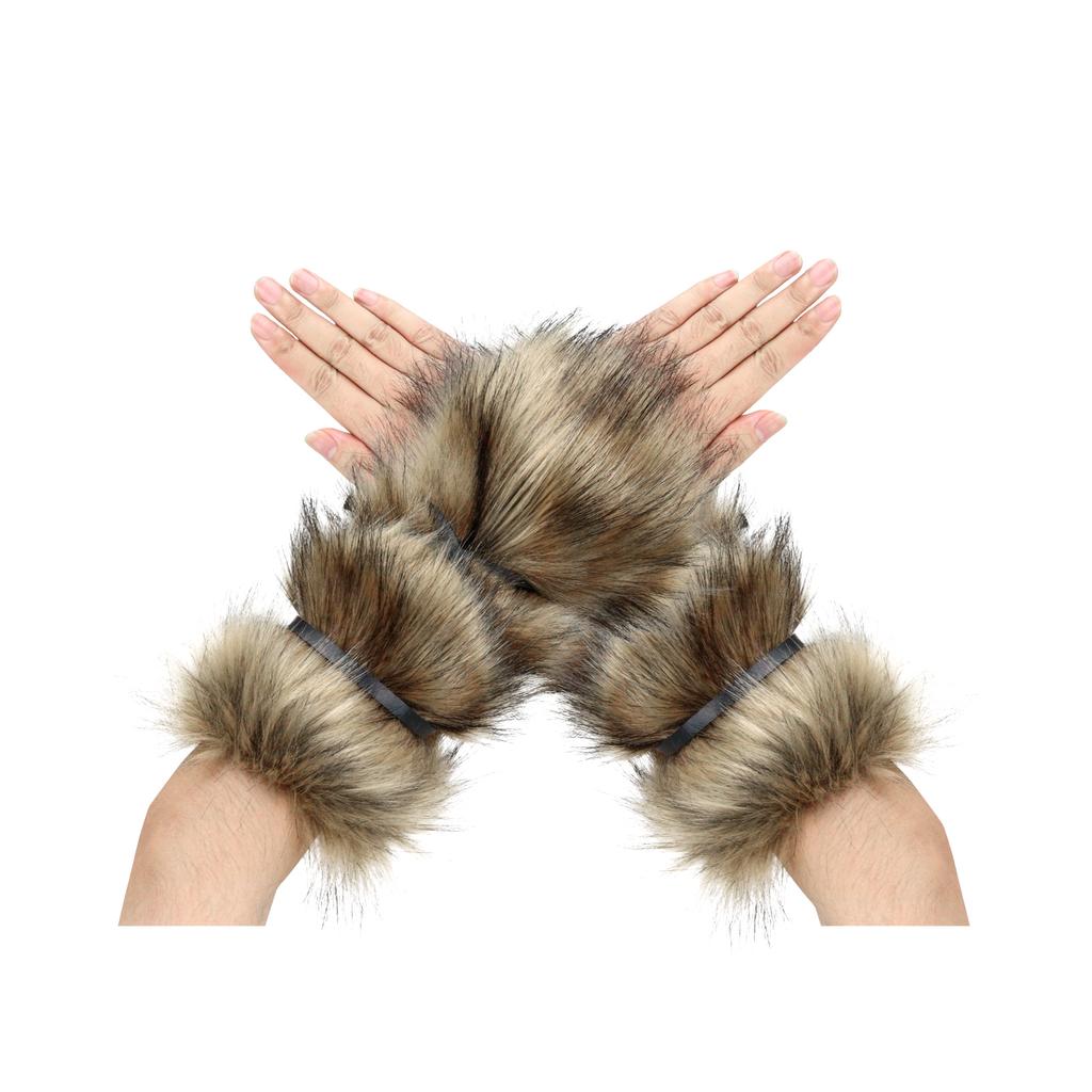 Faux Fur Furry Arm Cuffs And Leg Warmers Covers Set For Halloween Cosplay Costumes Accessory