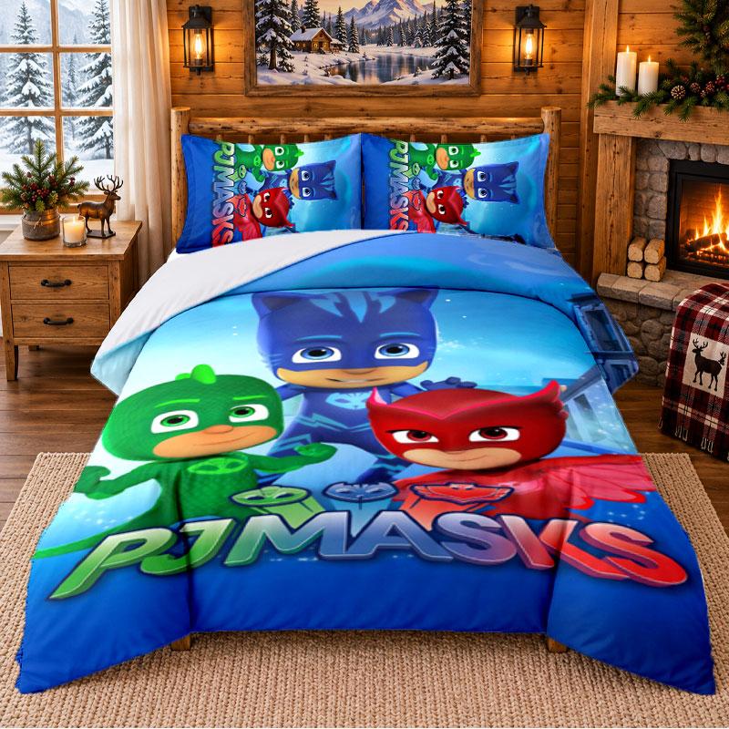 PJ Masks Pattern Bedding 3Pcs Set Bed Sheet And Pillowcases For Indoor Bedroom
