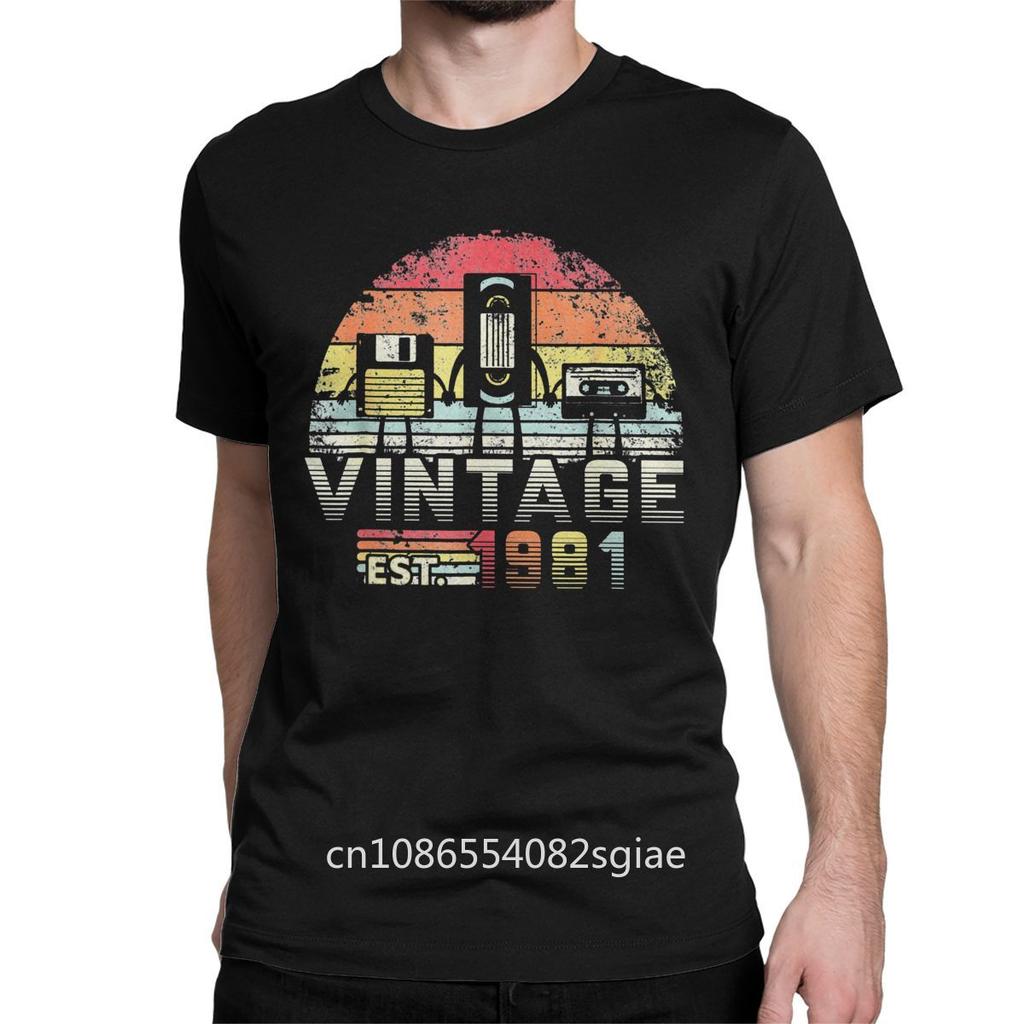 Men T-Shirt 1981 Vintage 40th Birthday Gift Humor Pure Cotton Tees Music Tech Merch T Shirt Men Tshirt Harajuku Streetwear