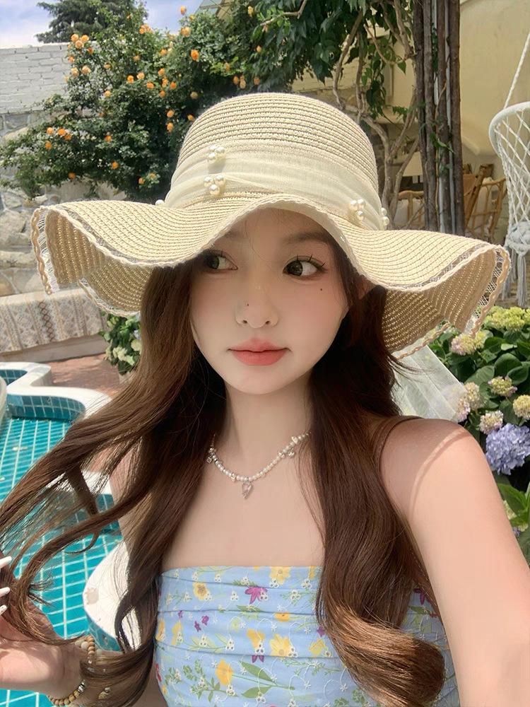 Summer Internet celebrity straw hat collection girls summer seaside vacation sweet raffia weaving sun hat