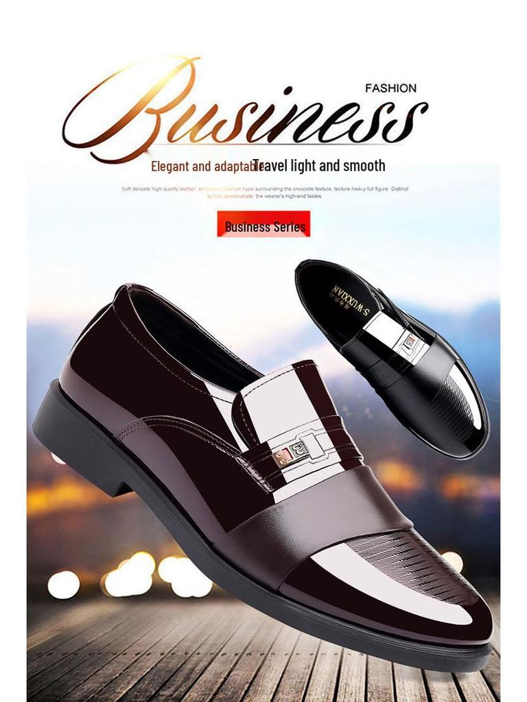 Męskie Błyszczące Skórzane Formalne i Codzienne Buty z Miękką Podeszwą - Modne, Wszechstronne i Wygodne
