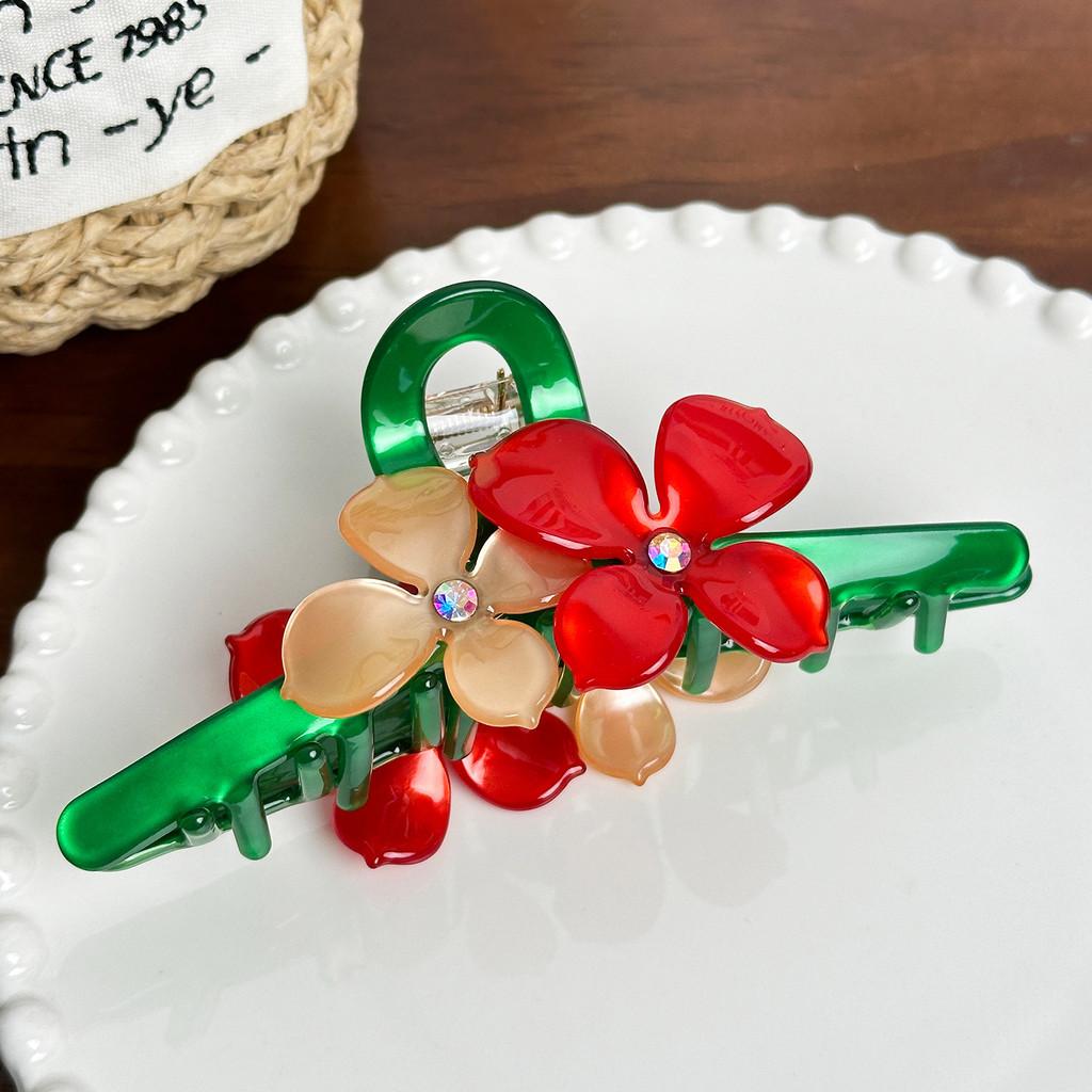 Premium Quality Acetate Hair Claw With Stunning Floral Design And Sparkling Rhinestones For Chic Hairstyles