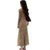 New Autumn and Winter Sexy Slanted Shoulder Long-sleeved Dress Women's Waist and Thin Slim Temperament Long Dress Picture Color
