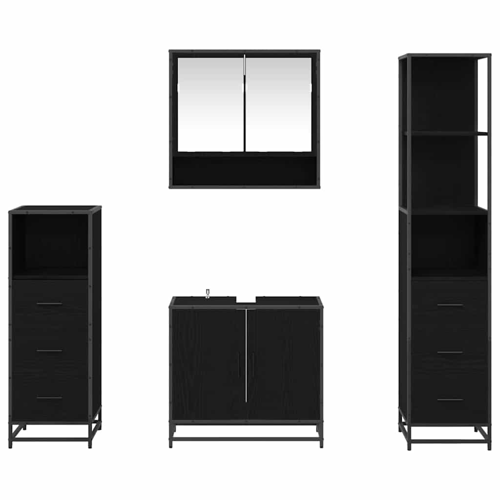 Bathroom Furniture Set 4 Pcs Black Oak Effect Particleboard