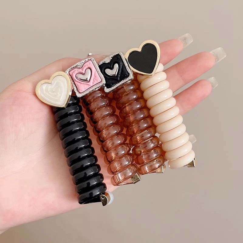 Y2k-Herz-Design, Pferdeschwanz, elastische Haarbänder, Gummi-Haargummis, Bündel Scrunchies, Telefondraht, Haarschmuck, Damen-Stirnband