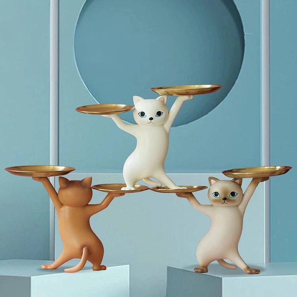 Mehrfarbiges Katzen-Stütztablett Verspieltes Design Desktop-Ornament Cartoon-Katzenfigur Harz-Zubehör Aufbewahrung Dekorationstablett
