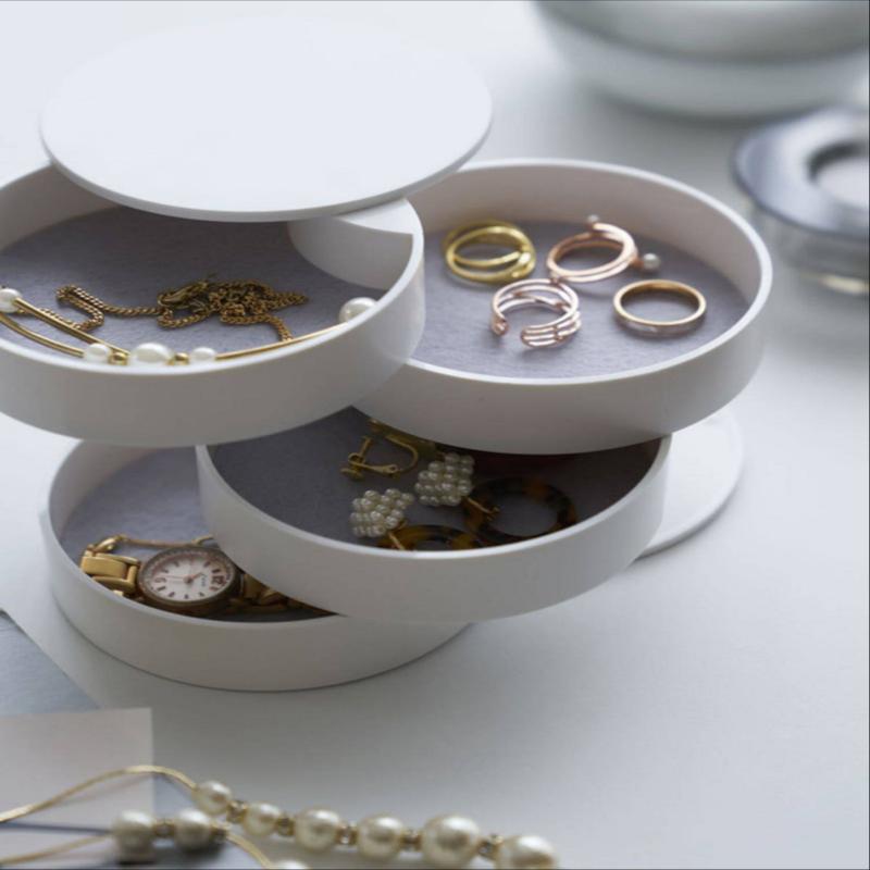 Drehbare mehrschichtige Desktop-Aufbewahrungsbox für Haaraccessoires, Schmuck, Kosmetik mit staubdichtem Deckel
