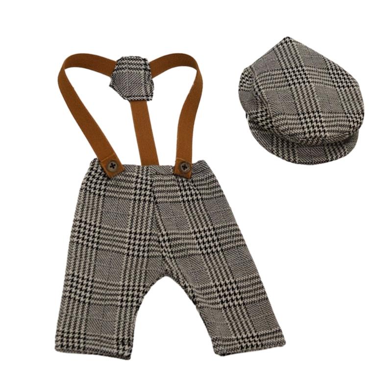 

Newborn Photo Props Infant Gentleman Style Overalls with Hat Set for Baby Boys Girls Photography for Unforgettable Photo 1