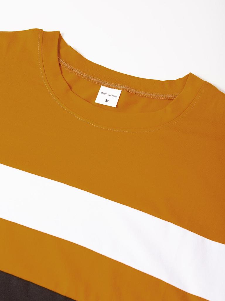 Men's Color Block Casual Round Neck Long Sleeve Sports T-shirt
