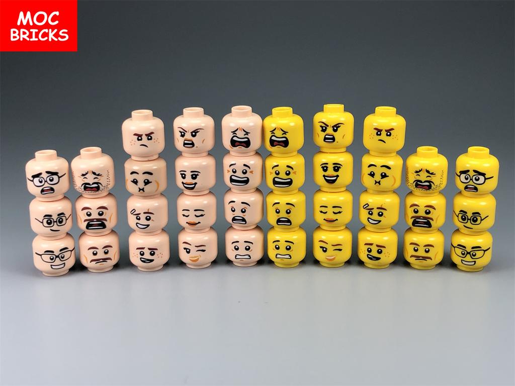 Set  MOC Bricks Boys and Girls Cute Beard Face Expression Figure Head Educational Building Blocks Toys For Kids Gift
