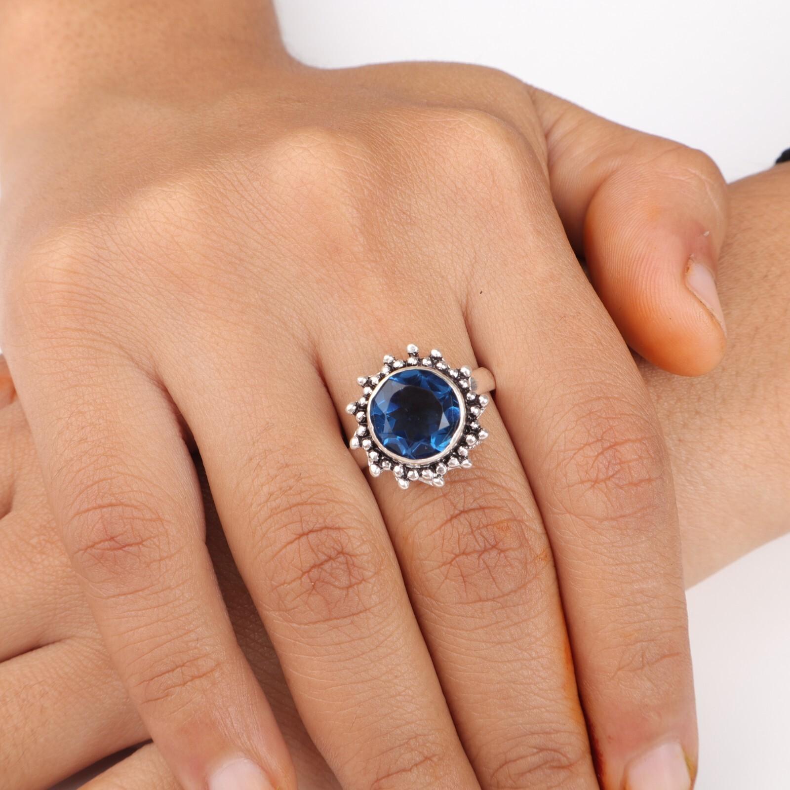 

Лондонский голубой топаз Драгоценный камень 925 Стерлинговое серебро Ювелирные изделия Кольцо-заявление для женщин RR-7-9 9