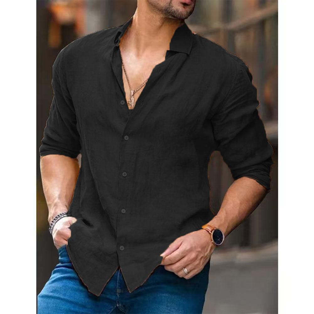 Men's Shirts Cotton Linen Lightweight Lapel Collar Hawaiian Shirt Casual Slim Shirt Male Long Sleeve Tops Shirt Blouse