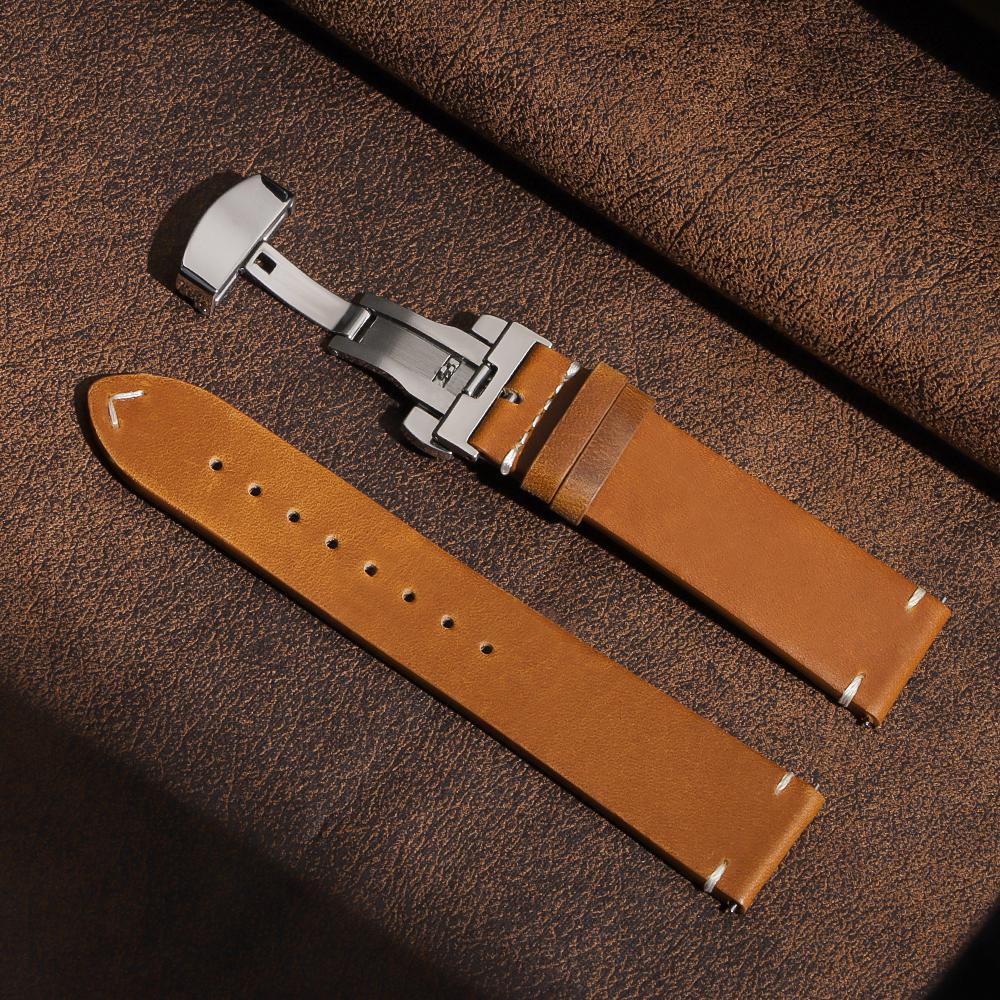 Premium Cowhide Watch Band Butterfly Buckle Stitching Calfskin Strap for Omega Wristband 18/19/20/21/22/24mm Bracelet for Seiko