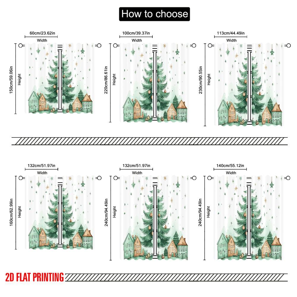 2 Stück, 2D-Flachdruckmuster Vorhänge Weihnachtsbaum Schneedorf Polyester Einfache Installation (ohne Stange) Vielseitig Alles Perfekt