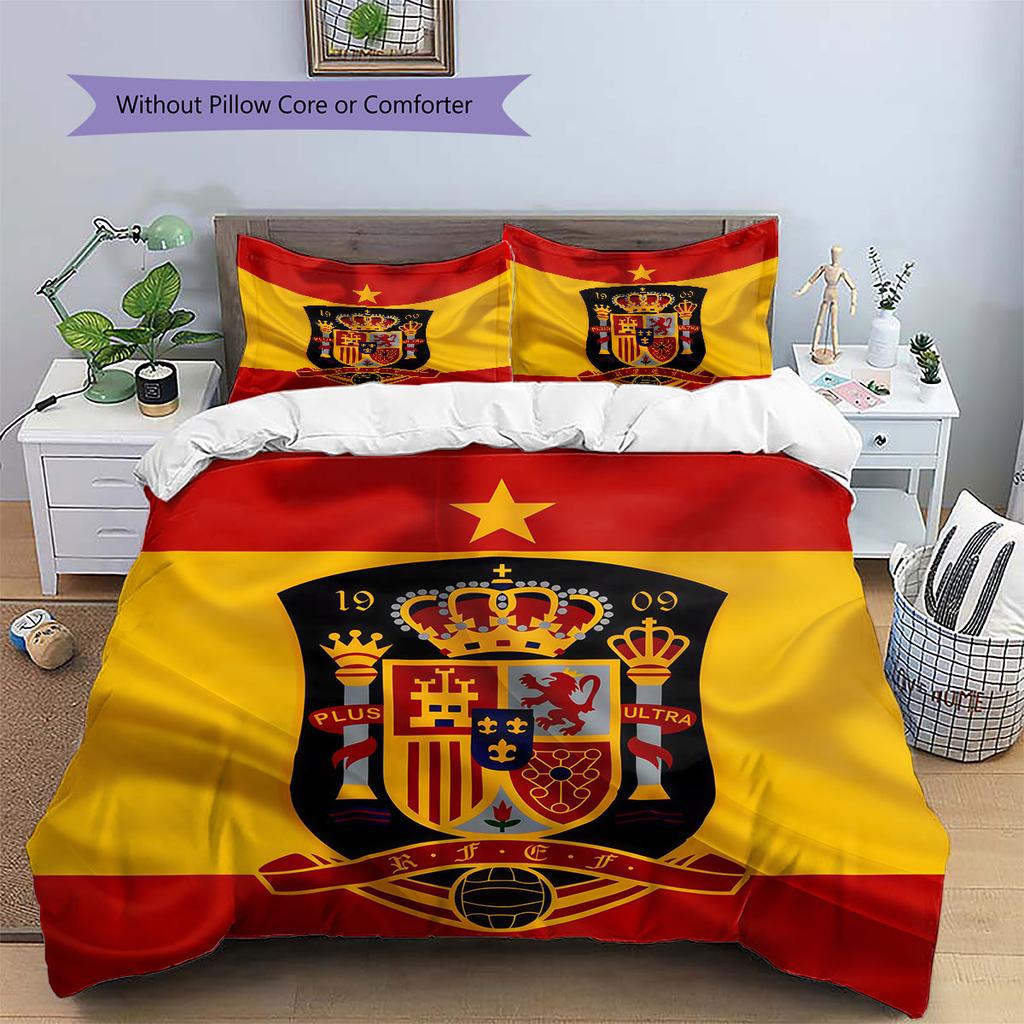 Spain National Football Logo Pattern Bedding Home Decoration Birthday Gift (1 * Duvet Cover + 2 * Pillowcase, Without Core),fan Merchandise.