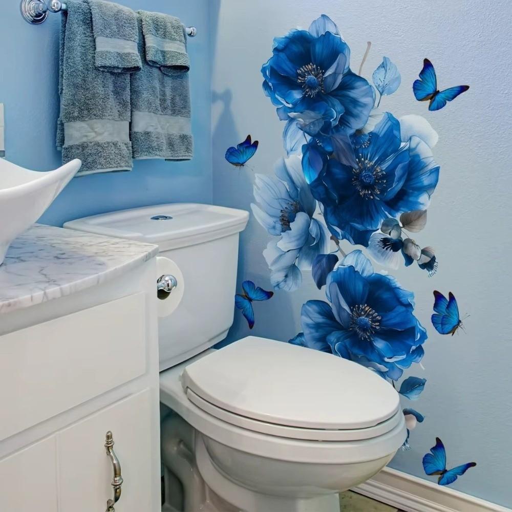 New Red Flower Wall Sticker Vine Design Waterproof Wall Decals Butterfly Pattern Self-Adhesive Wall Art Home Decor
