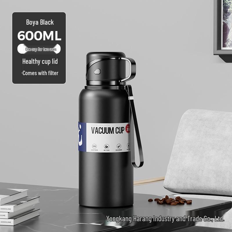 316 Stainless Steel Insulated Water Bottle with Double Lids & Tea Infuser for Outdoor Use