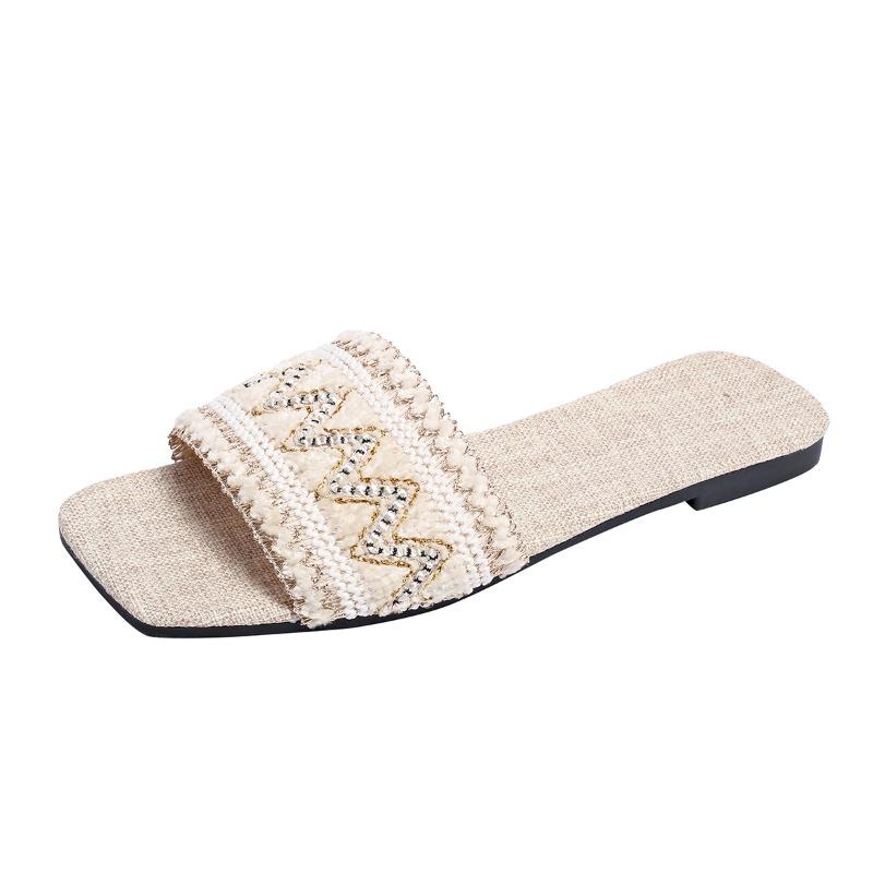 Fashion Ladies Shoes 2025 High Quality Open Toe Women's Slippers New Fashion Outdoor Daily Summer Color Matching Plus Size Flat Slippers