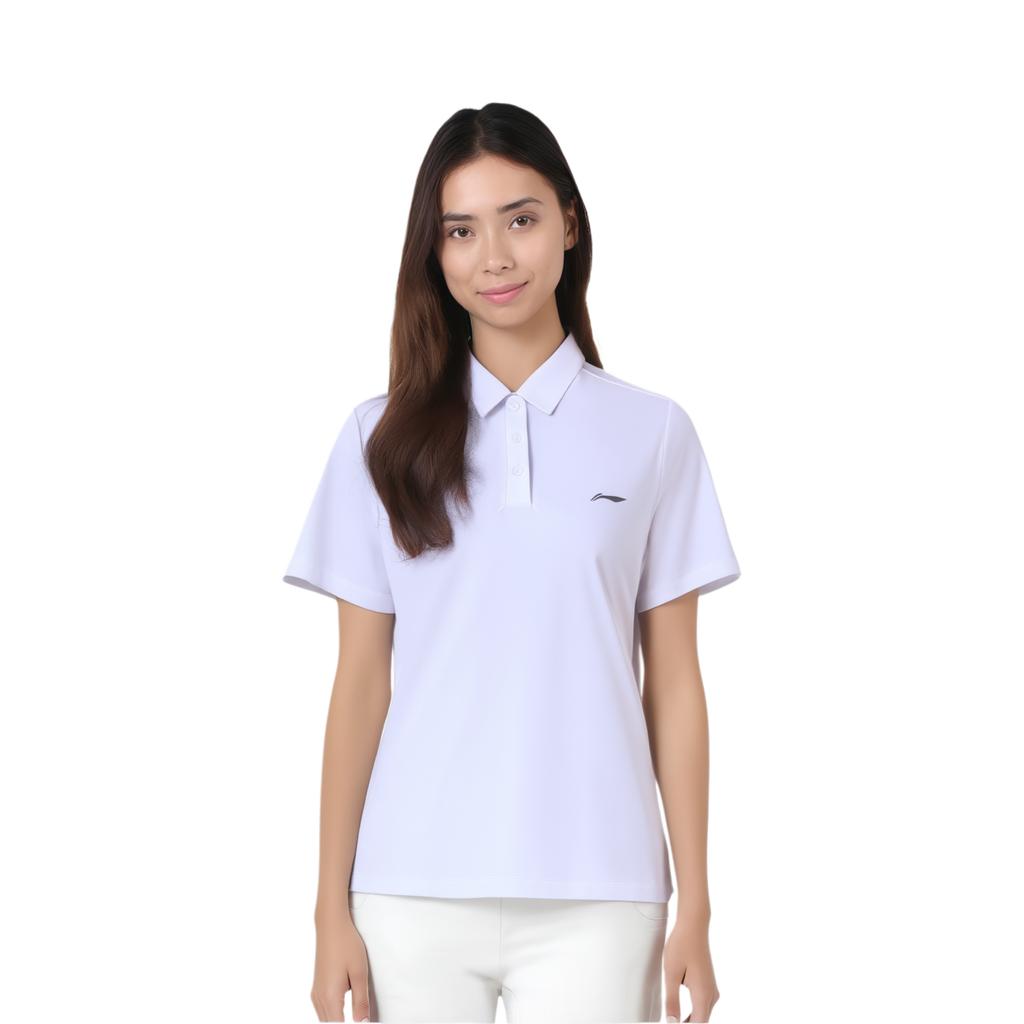 Li-Ning Fashionable Versatile Solid Color Sports Polo Shirt Women tops White APLW518-1