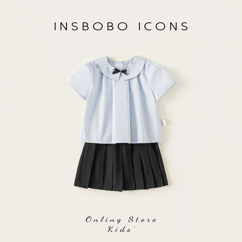 Insbobo Girls  Summer Outfit 2026 Early Summer Wear, Baby Girl Academy Style Shirt Two-Piece Set, Thin Children s Clothing Blue 80