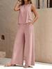 Elegant Solid Color Two-Piece Set: Crew Neck Tank Top & Wide-Leg Pants - Women's Clothing 2026