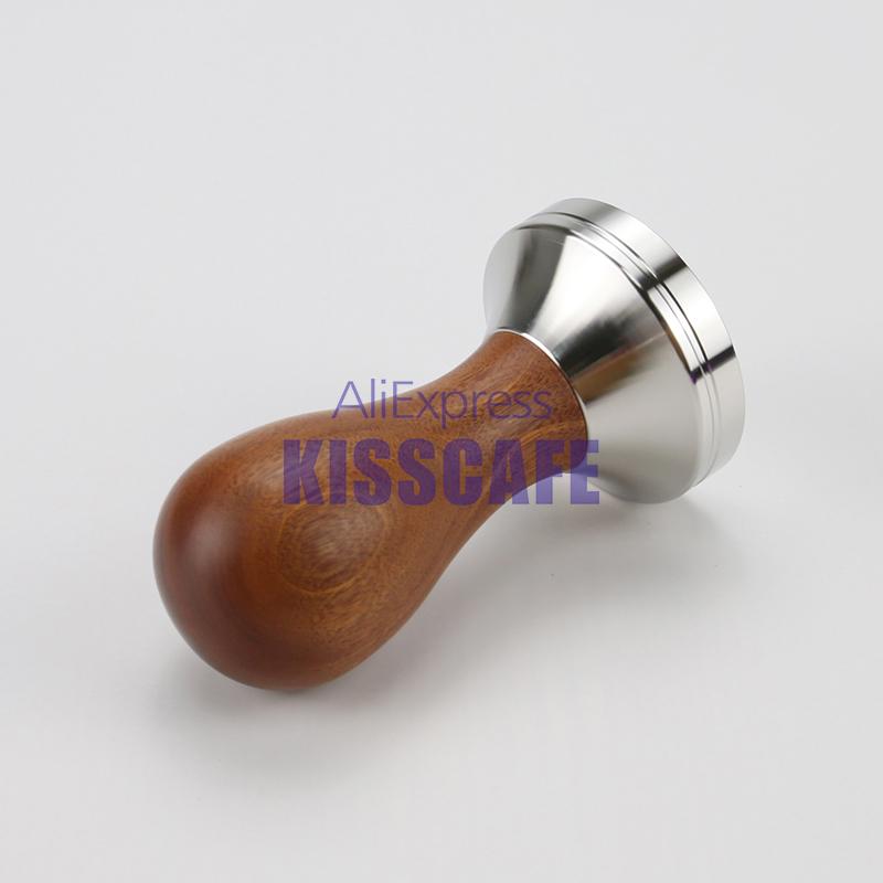 51MM 53MM 58MM Coffee Tamper Powder Hammer 304 Stainless Steel Base Solid Wood Red Handle For Coffee Accessories Barista Tool