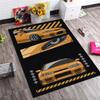 Golden‑Orange Tuned Sport Cars Warning Strip Print Area Rug Non‑Slip Rectangular Floor Mat Auto Fan Decor for Gaming Bedroom Living Room
