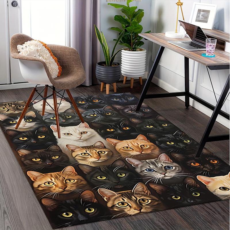 Cute Kitten Theme Chair Mat Office Carpet Oversized Rug for Home Decor, Sofa Carpet, Office Flooring Gift, Suitable for Bedroom, Living Room