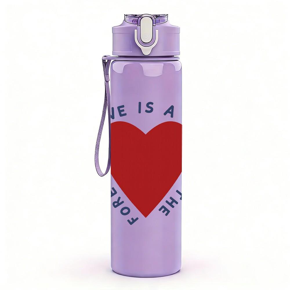 1PC Love Is A Kindness Red Heart Print 750ml Color Plastic Sports Water Bottle Leakproof Flip Straw Lid Suitable for Sports Office Home Use