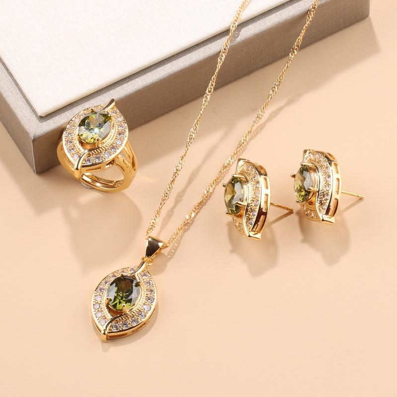 Brazil  Gold Plated Eye Shape Zircon Accessories Dubai Luxury Quality Jewelry Necklace And Pendant Woman‘S Earring Set