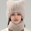 New Rex Rabbit Hair Bear Hat Female Autumn and Winter Korean Version Sweet and Cute Warm Ear Protection Knitted Fur Hat Neck Cover