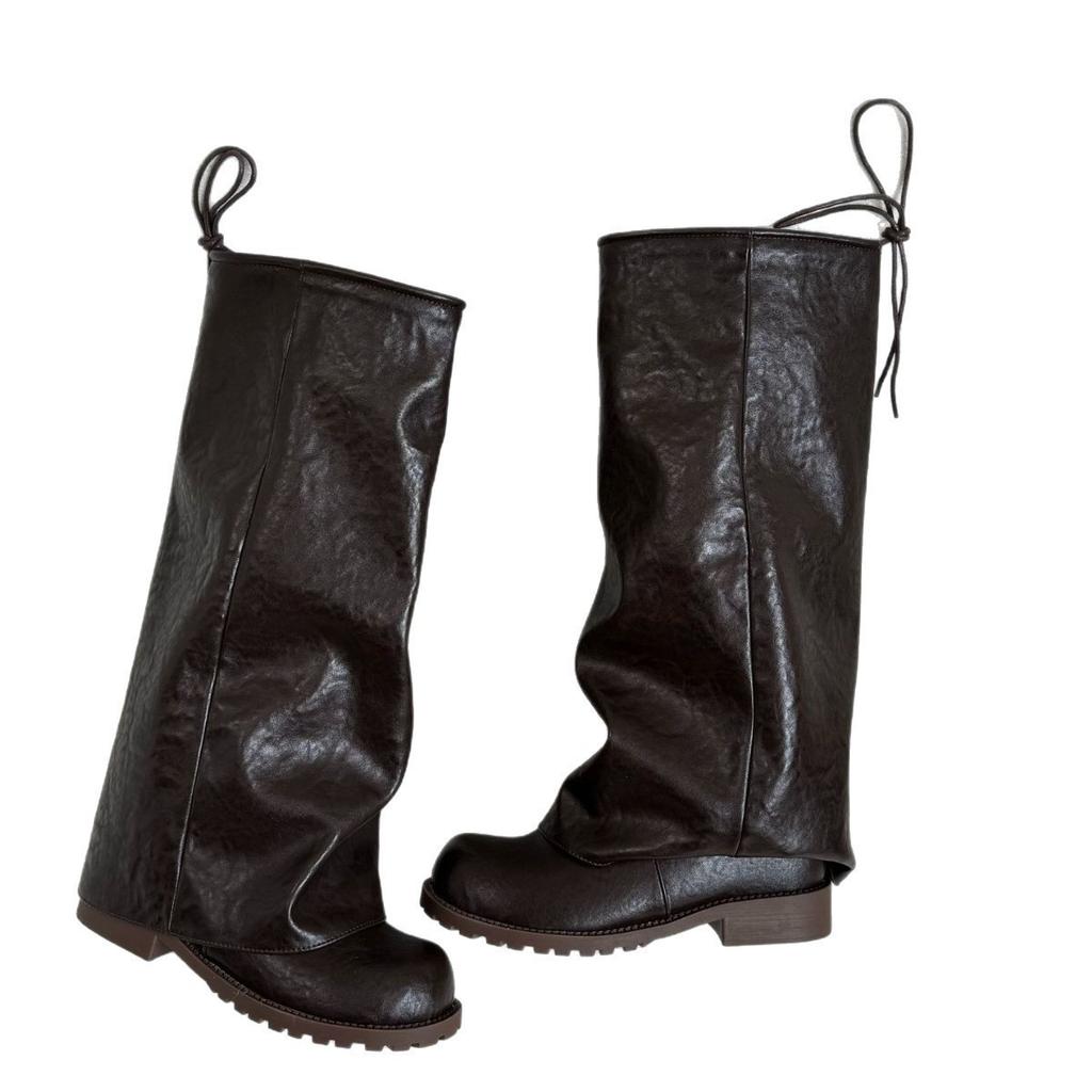 2025 Autumn and Winter New Retro Trouser Boots Women's Maillard Retro Pleated Knight Boots Stacked Boots