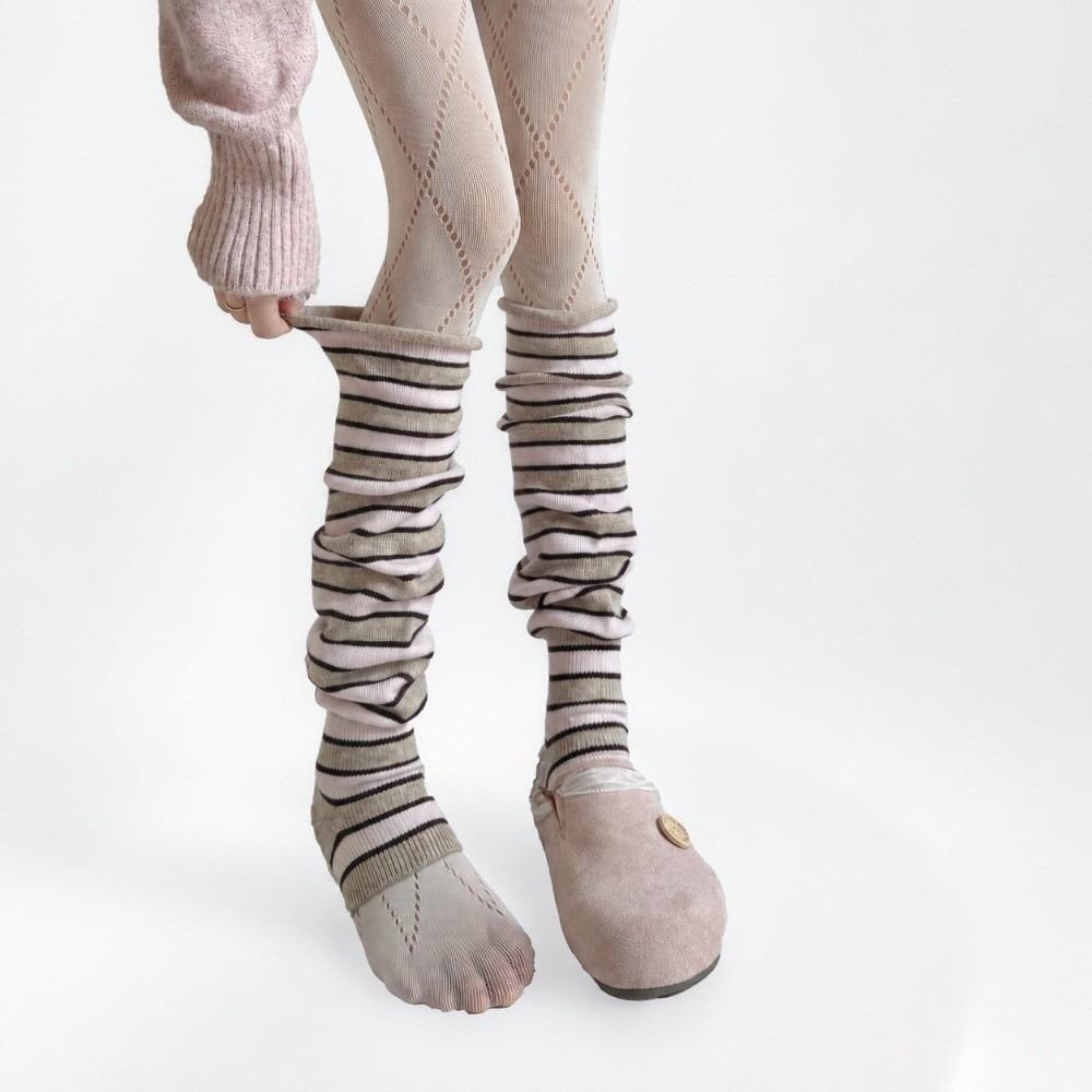 1 Pair Knitted Thigh High Stockings Knee High Striped Leg Warmers Autumn Winter