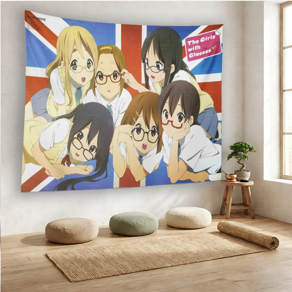 KON Keion Anime Tapestry Glasses Girls Wall Art Aesthetic Bedroom Dorm Cave Wall Hanging for Anime Fans