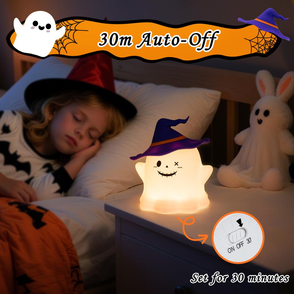 Halloween Festive Ghost Pat Light Safe Eco-Friendly PVC Pat-Activated Warm LED Battery Included Multi-Use for Bedroom Kids Room