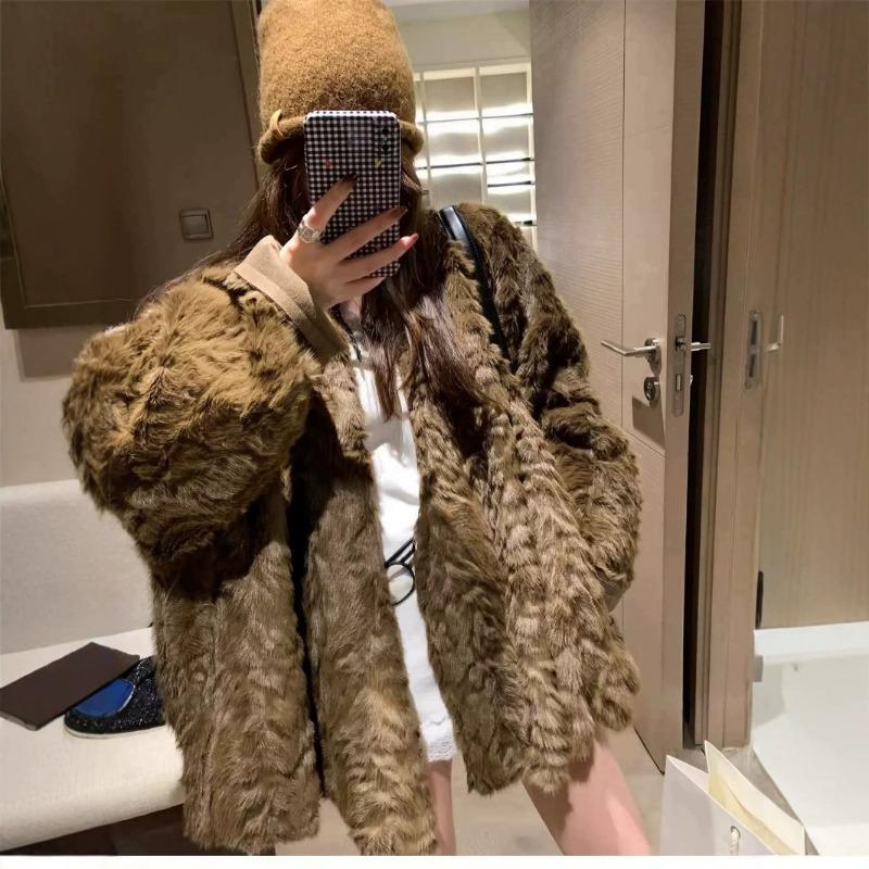 Manteau d'hiver chaud pour femme en fausse fourrure, coupe oversize, col en V, vêtement d'extérieur