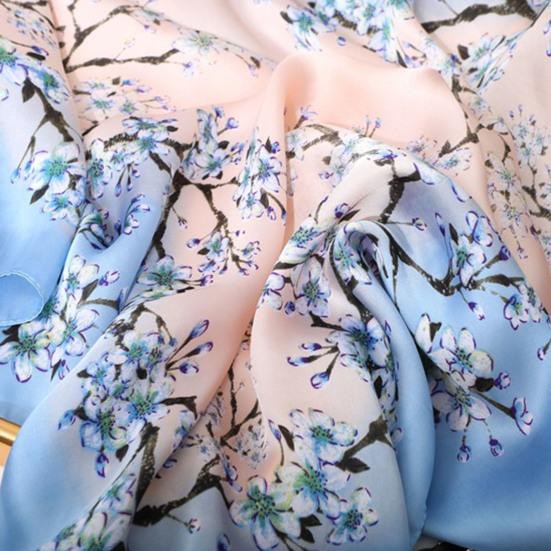 Sunscreen Exquisite Decorative Faux Silk Scarf Women Elegant Peach Blossom Pattern Square Shawl Costume Accessories