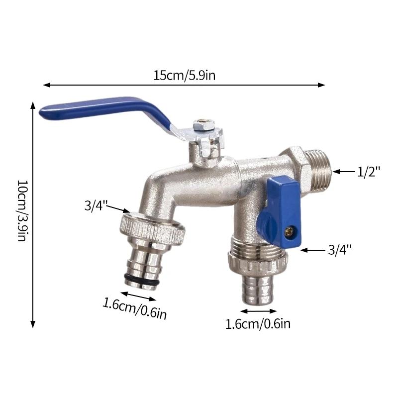 Outdoor Faucet with Double Outlet 1/2'' 3/4'' Water Splitter Connector Faucet Outside Spigot Water Tap for Garden Hose