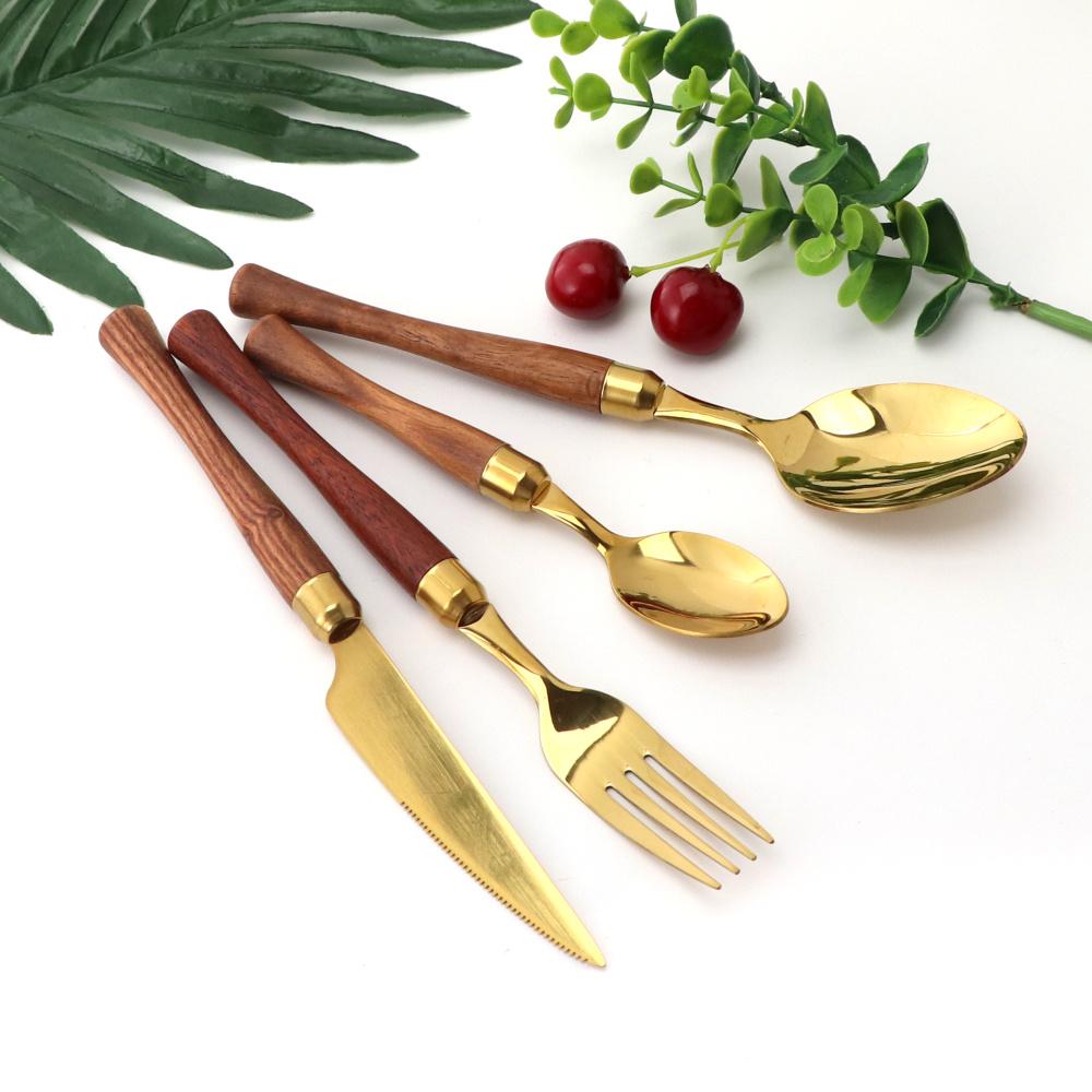 4pcs Western Tableware Set Cutlery Stainless Steel Wood Handle Dinner Fork Dessert Spoon Steak Knife Kitchenware Set